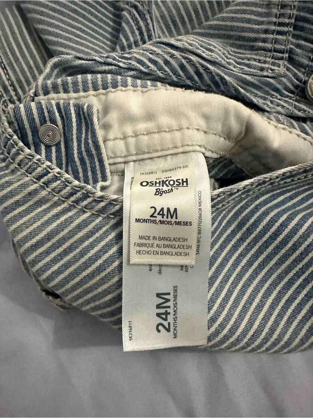 OshKosh B'gosh Blue/White Striped Short Overalls - size 24 months